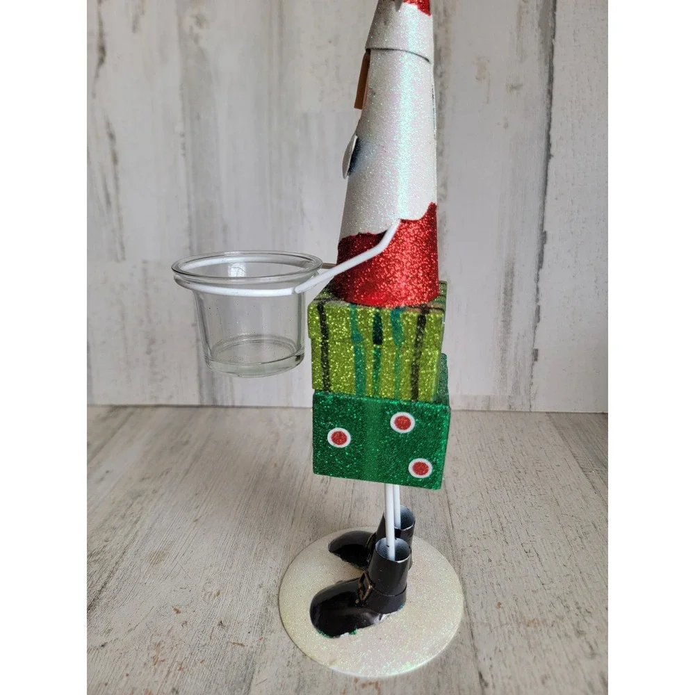 Vintage glitter Santa Claus santa tea light candle holder gift figure‎